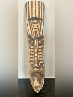 Handmade Carved Wood African Mask Tribal Primitive Sculpture Plaque Folk Art 11”